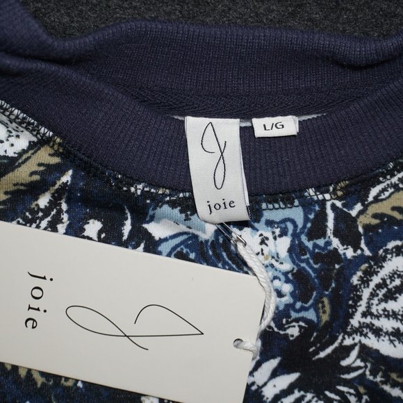 JOIE boxy French terry sweatshirt thumbholes LARGE blue abstract NWT cotton - Picture 5 of 8